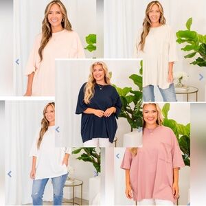 Chic Soul lot of 5 oversized cotton tees | 2X | white, ivory, blush, rose, navy